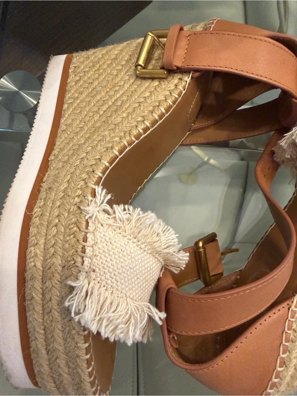 Chloe Tan and Cream Espadrille Wedge Sandals